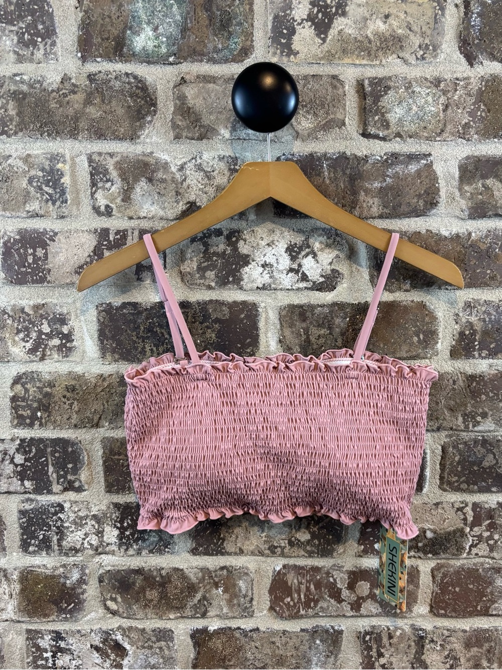 Shekini Blush Pink Smocked Bikini Top with Ruffle Trim